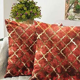Blue Grass Maroon & Gold-Toned Set of 2 Ethnic Motifs Velvet Square Cushion Covers-image-86