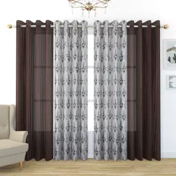 Galaxy Home Decor Brown Set of 4 Sheer Long Door Curtain-7