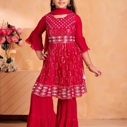 Muhuratam Girls Pink Georgette Kurta Sets-image-90