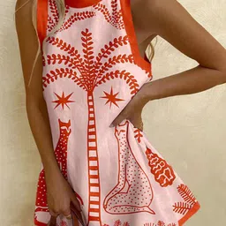 StyleCast x Revolte Women Ethnic Motifs Printed Linen A-Line Dress-image-5