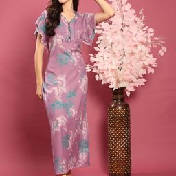 TRUNDZ Women Pink Floral Printed Kaftan Nighty-image-4