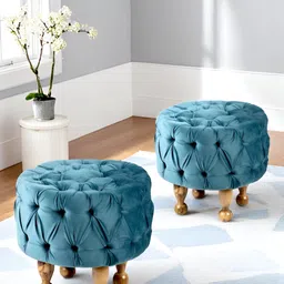 Ikiriya Pack Of 2 Turquoise Sea Tufted Ottomans-picture-1