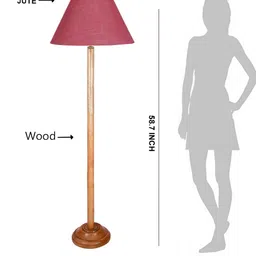 Devansh Pink & Brown Conical Shade Wood Base Floor Lamps-16