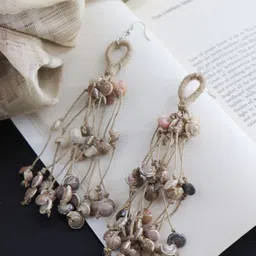 WHE Contemporary Long Layered Jute Drop Earrings-picture-15