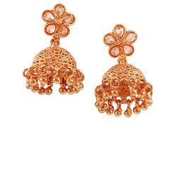 GOLD CASH 22K Gold-Plated Artificial Stones Studded Dome Shaped Jhumkas image 2
