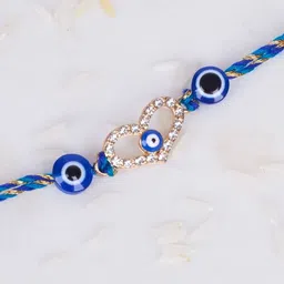 SALTY Set Of 2 Stone Studded & Beaded Evil Eye Heart Thread Rakhis image 2