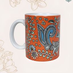 MAATIR DESIGNS White & Orange Printed Ceramic Glossy Mugs Set of Cups and Mugs-16