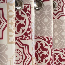Saral Home Beige & Maroon Geometric Room Darkening Window Curtain-image-38