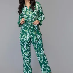 Tamiska By Narendra Kumar Leaf Printed Shirt Collar Neck Shirt With Trousers Co-Ords-picture-27