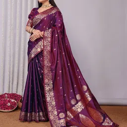 SWORNOF Ethnic Motifs Zari Banarasi Saree-image-58