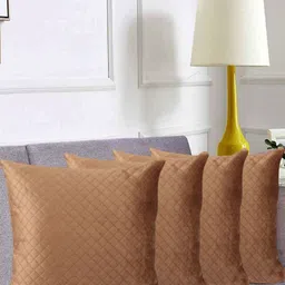 IVAZA Beige Set of 4 Checked Velvet Square Cushion Covers-12