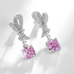 Jewels Galaxy Silver-Plated American Diamond Studded Square Shaped Drop Earrings-17