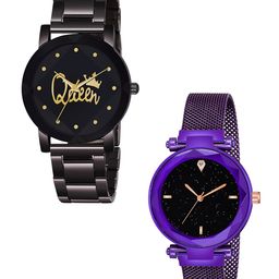 CSAMON Women Pack Of 2 Printed Dial Analogue Watch Metal_queen_379_Purple_4-image-31