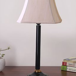 Devansh Off White & Black Frustum Shaped Cotton Table Lamp-7