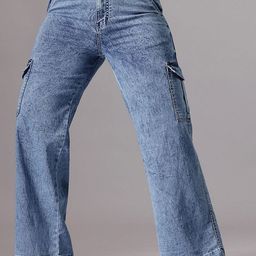 Miss Chase A+ Women Wide Leg High-Rise Heavy Fade Stretchable Cotton Cargo Jeans-image-97
