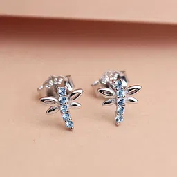 DEVASHREE 925 Sterling Silver Rhodium-Plated CZ Studded Classic Dragonfly Studs-9