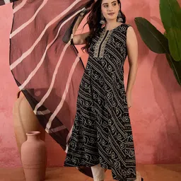 Sangria Bandhani Printed & EmbroideredA-Line Kurta With Dupatta Set-18