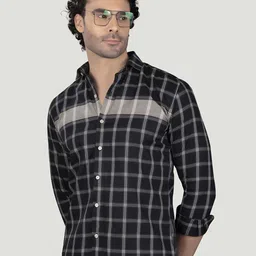 ALMATY Men Comfort Slim Fit Windowpane Checks Opaque Checked Casual Shirt-picture-45