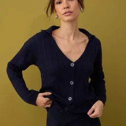 Trendyol Lacivert Women Shirt Collar Cardigan-picture-22