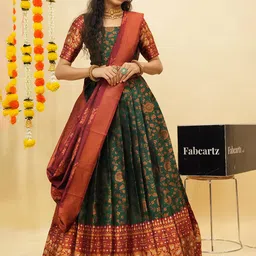 Fabcartz Woven Design Zari Semi-Stitched Lehenga & Unstitched Blouse With Dupatta-picture-11