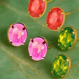 MANSIYAORANGE Set Of 3 Gold-Plated Crystal Studded Korean Oval Shaped Studs-picture-3