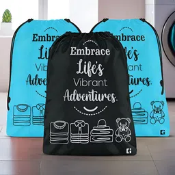 Aura Blue & Black 3 Pieces Printed Foldable Laundry Bags-37