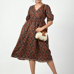 KALINI Women Ethnic Motifs Printed Puff Sleeve Fit and Flare Dress-image-85
