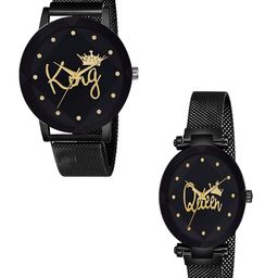 CSAMON Unisex Pack of 2 Printed Dial Analogue Watch Prizam King Queen-image-56