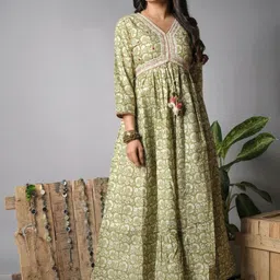EKISHA Women Floral Printed Empire Maxi Cotton Dress-picture-46