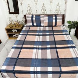 Marika Beige & Black Checked 180 TC Queen Bedsheet Set 2.54 m x 2.28 m-picture-12