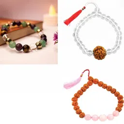 Divine souvenirs Unisex Set Of 3 Rudhraksh Beaded Elasticated Bracelets-image-8