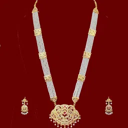 Rhosyn Long Rani Haar Necklace with Earrings set-32