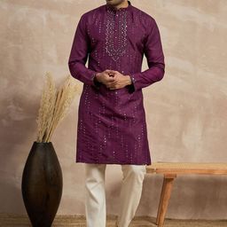 Anouk Geometric Embroidered Mandarin Collar Mirror Work Straight Kurta-picture-4