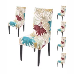 HOKIPO Set Of 6 Beige Printed Chair Covers-15