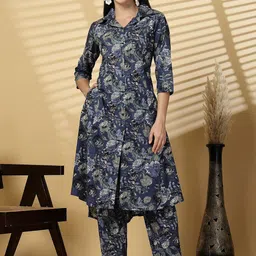 Pistaa Women Floral Printed Regular Pure Cotton Kurta with Trousers-47