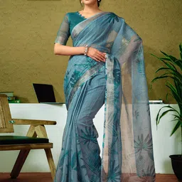 all about you Floral Zari Pure Linen Ready to Wear Saree-31