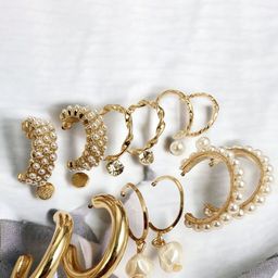 Celestria Set of 9 Gold Plated Artifical Stones Studded Circular Shaped Studs-51