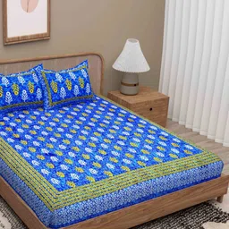 Lali Prints Blue 180 TC Queen Bedsheet with 2 Pillow Covers-image-88