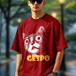 AUSK Typography Printed Round Neck Drop Shoulder Sleeves Oversized Pure Cotton T-shirt-image-82