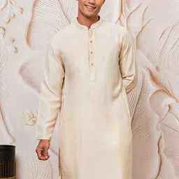 VASTRAMAY Mandarin Collar Satin Straight Kurta-image-11