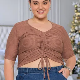 wild U Women Plus Size V-Neck Crop Top-picture-0
