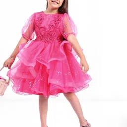 Mark and Mia Girls Knee Length Party wear Frock With Frills & Embroidered Dress-image-67