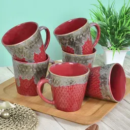FABINALIV Red & Grey Textured Ceramic Glossy Cups Set of Cups and Mugs image 2