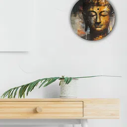 THE QUIRKY HOME Brown & Beige Buddha's Peaceful Gaze Printed Ceramic Wall Plate-45