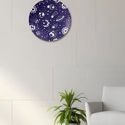 THE QUIRKY HOME A Galactic Gathering Blue & White Printed Ceramic Wall Plate-52
