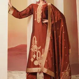 Stylee LIFESTYLE Embellished Pure Silk Unstitched Dress Material-image-9