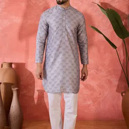 Sangria Ethnic Motifs Printed Mandarin Collar Straight Kurta-56