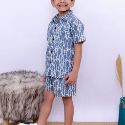 UNBIND Boys Printed Cotton Shirt with Shorts Clothing Set-image-69