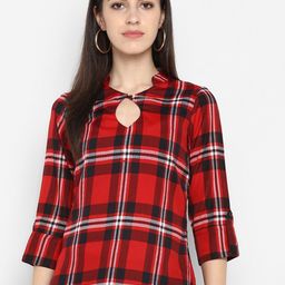 Indietoga Checked Keyhole Neck Crepe Top-51