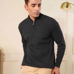 Kvetoo Men Wool High Neck Zipper Sweater-image-11